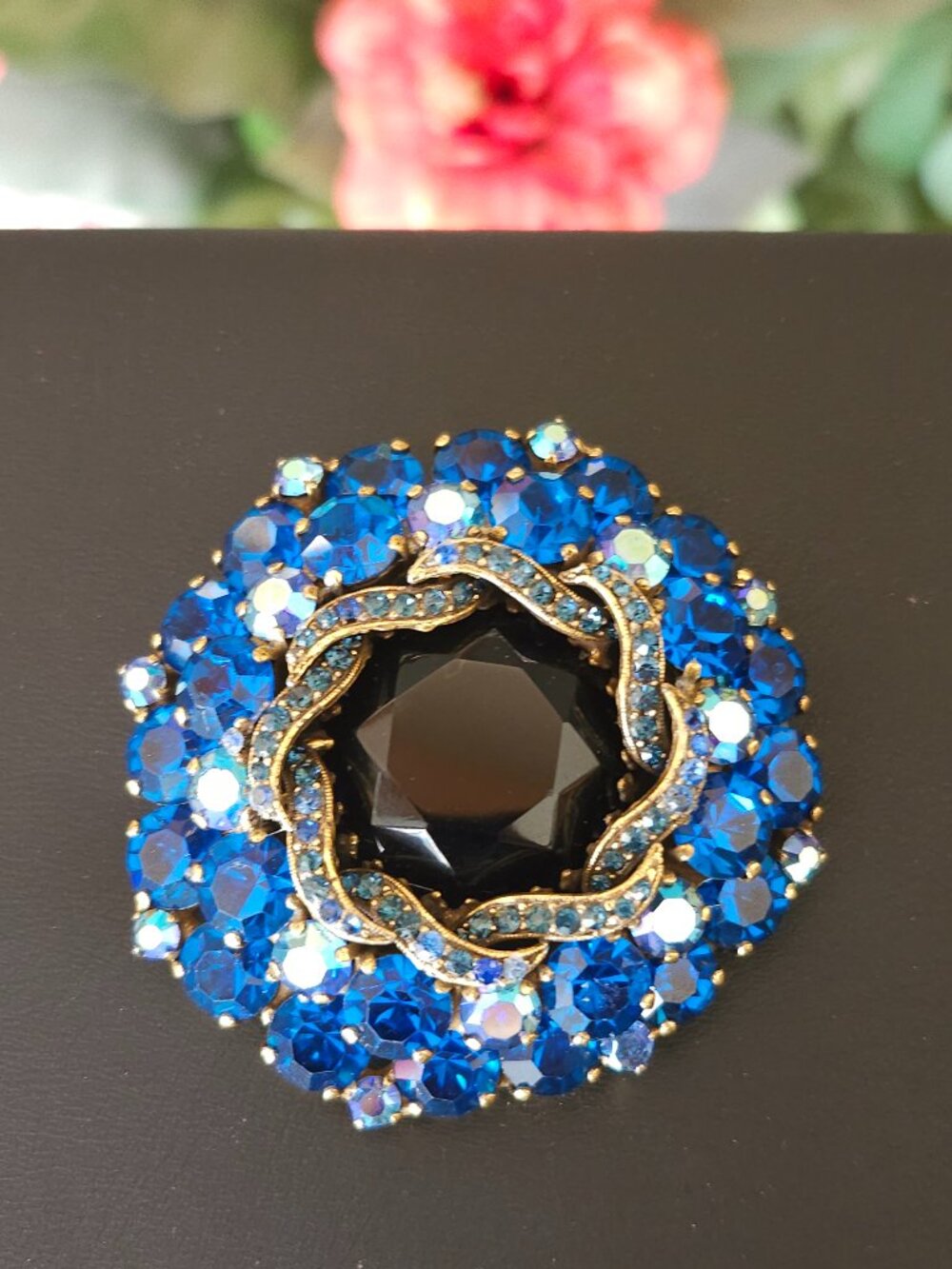 Vintage Blue Rhinestone Brooch Pin